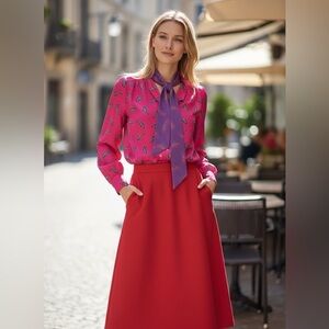 VINTAGE - Personal Petites Long Sleeve Res/Purple Blouse with Red Skirt -Size 4P